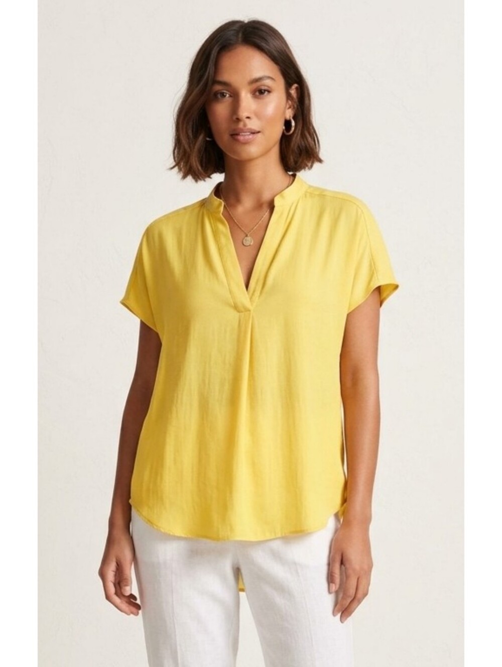 Naked Zebra Yellow Drop Shoulder Notch V-Neck Blouse